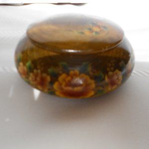 Vtg. Small Round Handpainted Wooden Ring Trinket Box